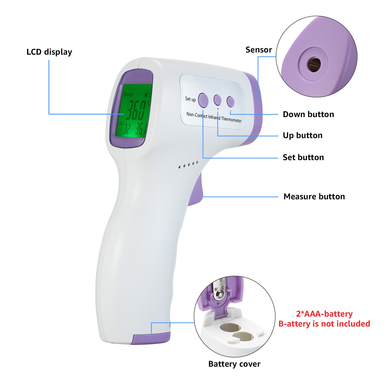 Termómetro Digital de mano LCD, medidor de temperatura, alarma de fiebre, infrarrojo sin contacto, herramientas para el hogar