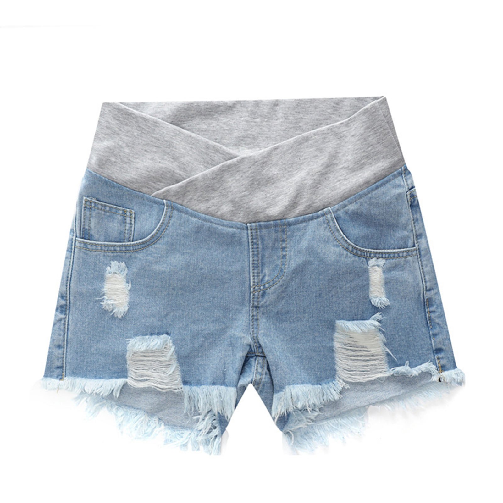 Zwangere Vrouwen Shorts Zomer Dragen Moederschap Low-Taille Denim Ripped Shorts Ondersteuning Riem Losse Korte Broek Voor Zwangerschap Kleding: Sky Blue / M