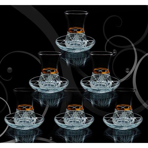 Ensemble de verre à thé turc doré brodé 12 pièces couronne service à thé turc-arabe thé présentations Orient Exp gratuit SHİPPİNG
