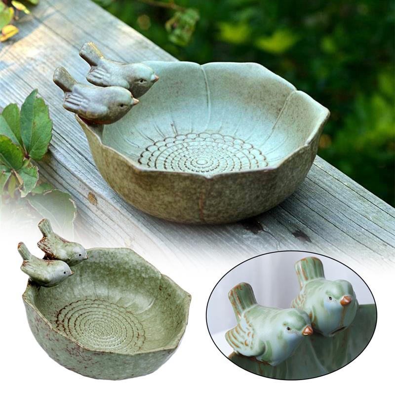 Baño de aves multifuncional para patio, alimentador de aves, Pájaro de cerámica, Baño de aves, Bol de baño para decoración de jardín, plantas suculentas, adornos de escritorio con macetas