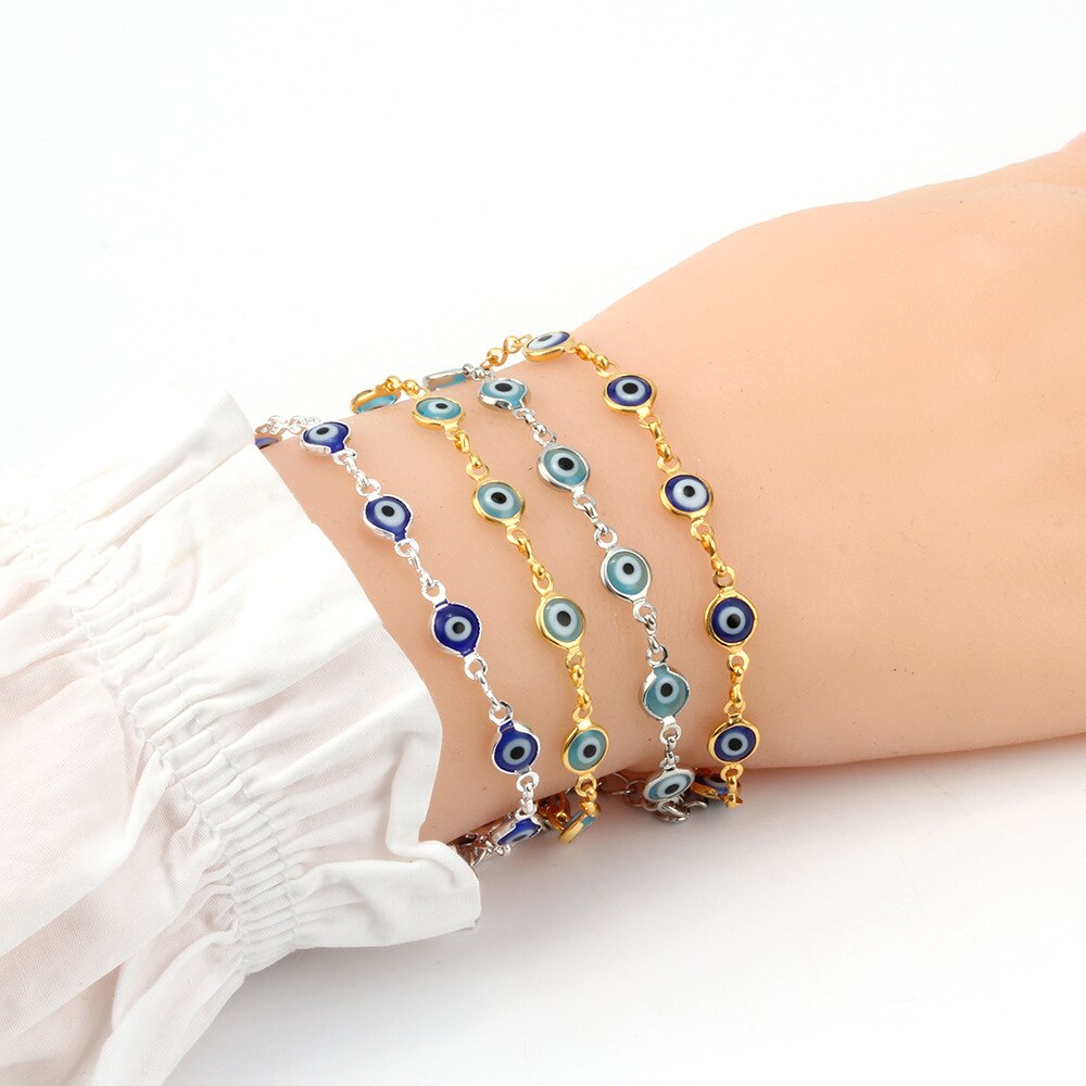 Einfache Silber Farbe Blau Türkische Bösen blick Chram Armbänder für Frauen Männer Einstellbare Armbänder Fußkettchen Schmuck