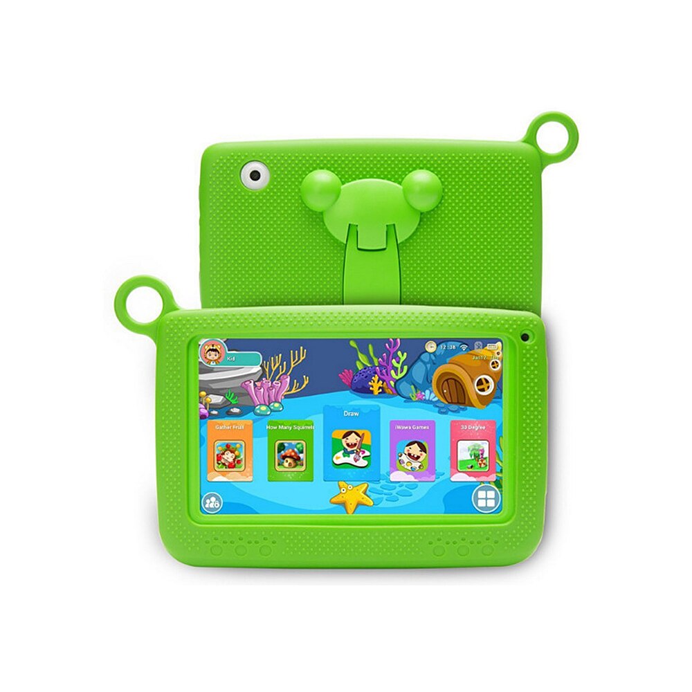 Q718 7 inch quad-core tablet voor kinderen 1024*600 pixels android 4.4 systeem 512mb+8gb geheugen met siliconen hoes groene amerikaanse stekker: Groente / Ons stekker