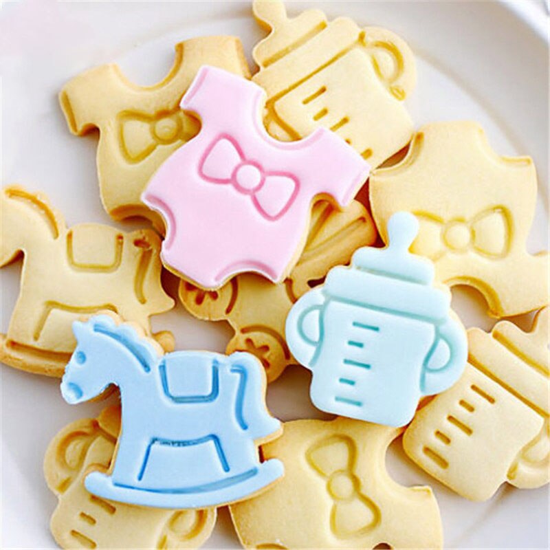 Ydeapi 4 Stks/set Baby Soort Plastic Bakvorm Keuken Biscuit Cookie Cutter Pastry Plunger 3D Fondant Cake Decorating Gereedschap