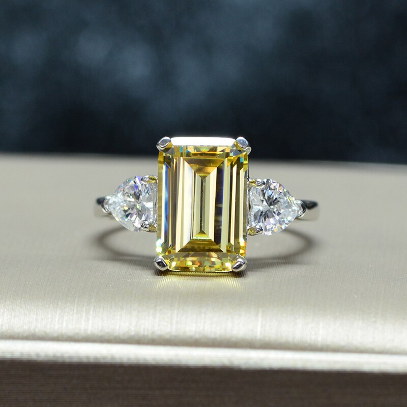 OEVAS, anillos de boda de circón brillante con diamantes de alto carbono de 7 quilates para mujer, joyería de de 100% Plata de Ley 925 de: YELLOW / 5