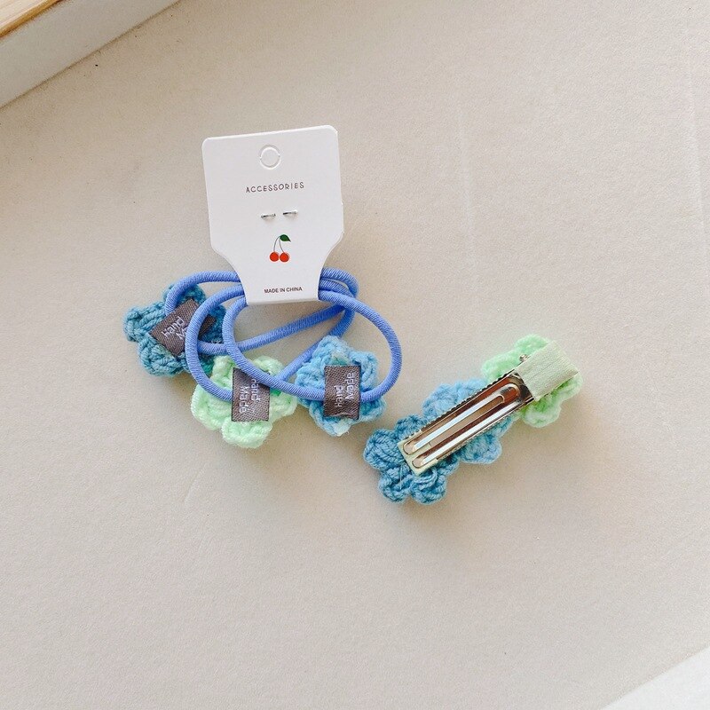 Koreaanse Gebreide Bloemen Haarspelden Elastische Haarbanden Kawaii Gradiënt Kleur Haarspeldjes Voor Meisjes Hoofddeksels Meisjes Kids Haar Accessoires