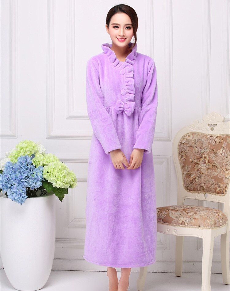 Camisón de terciopelo para mujer, ropa de dormir de princesa rosa púrpura, lencería de exposición, vestido cálido de invierno para el hogar: purple / XL