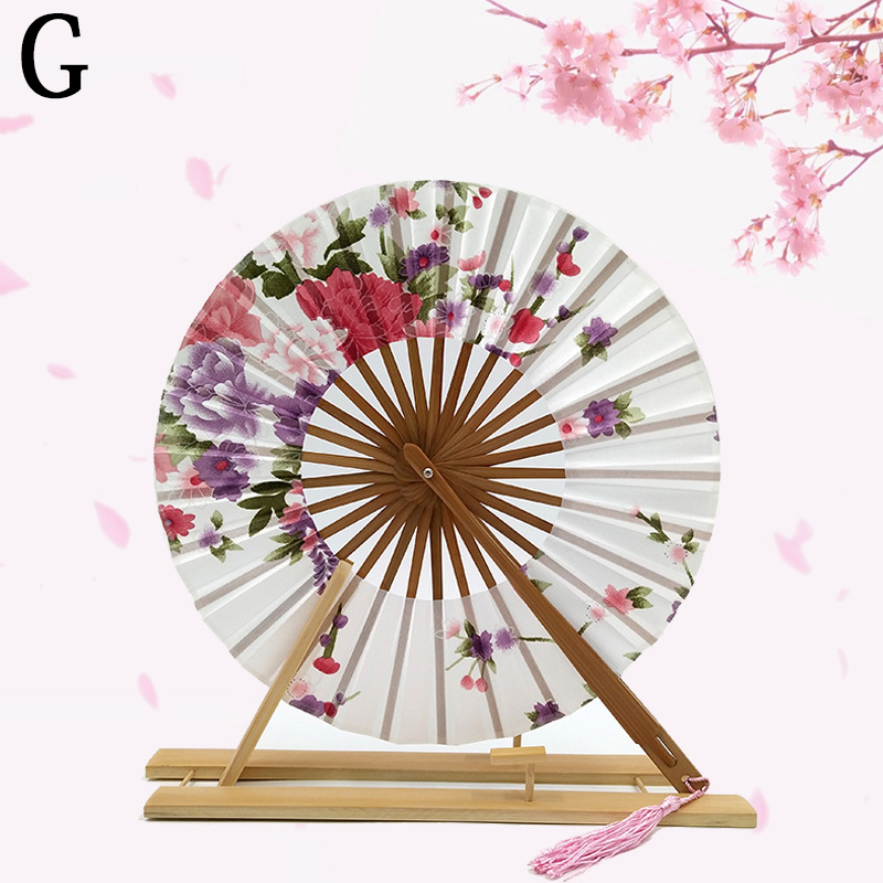 Classic Cherry Bloem Japanse Blossom Hand Fan Oppervlak Vouwen Bamboe Ronde Cirkel Fan Bruiloft Gunsten: G