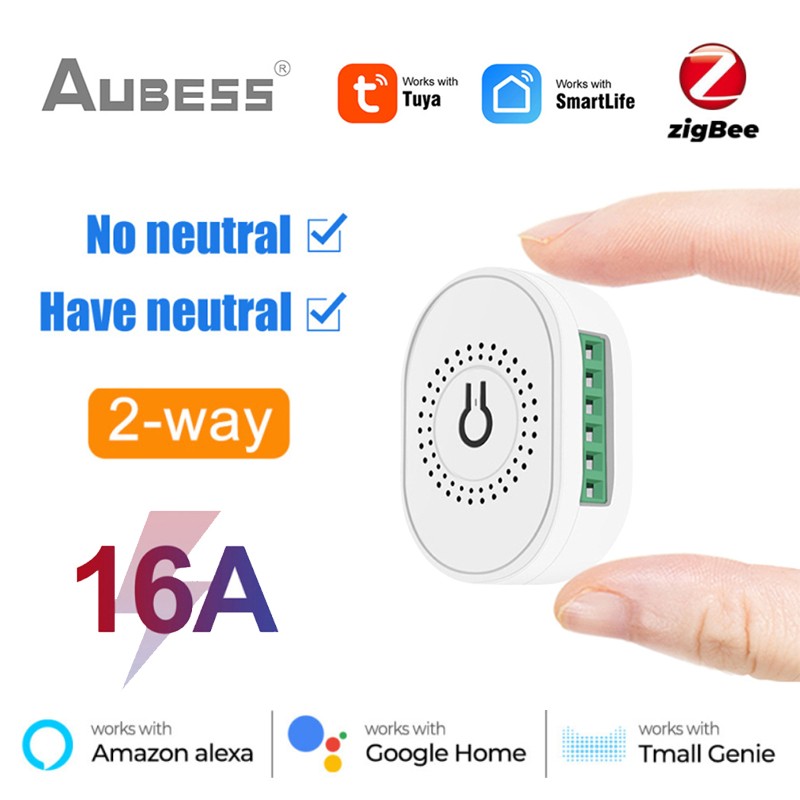 Interruptor inteligente Tuya Mini Zigbee, dispositivo de 16A, sin cable neutro, compatible con Control bidireccional, funciona con la aplicación Alexa, Google Home, Smart Life