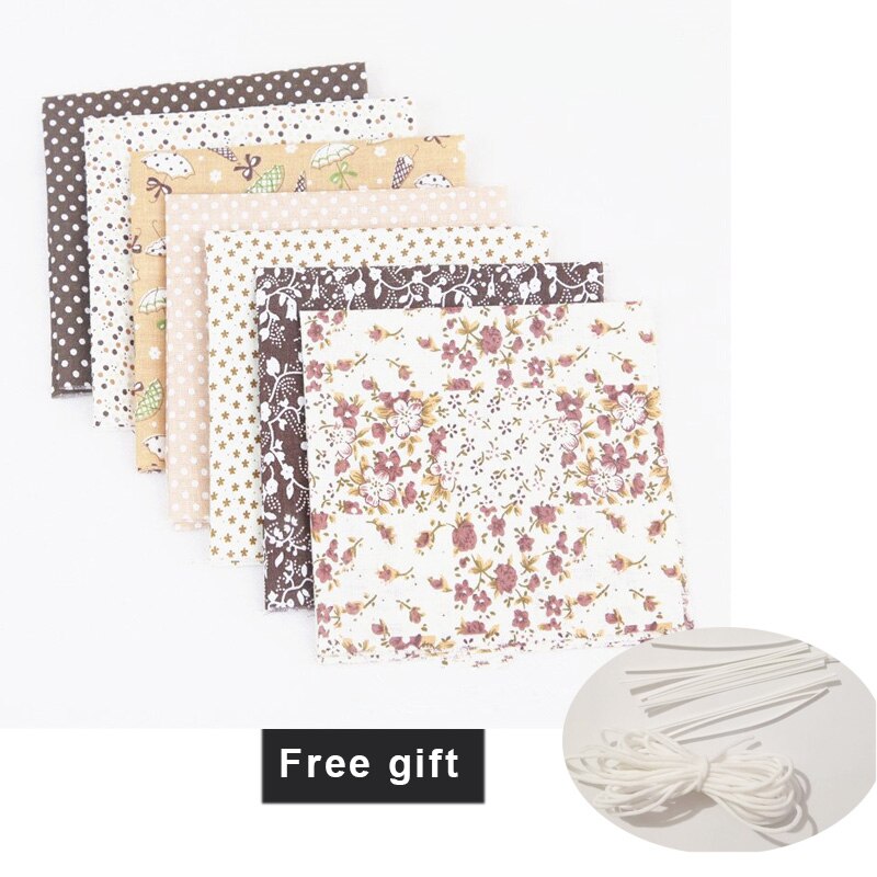 7pcs/lot Patchwork DIY Sewing Mixed Style Floral Print Cotton Fabric Cloth Crafts Bundle Sewing Material 25x25cm: Brown