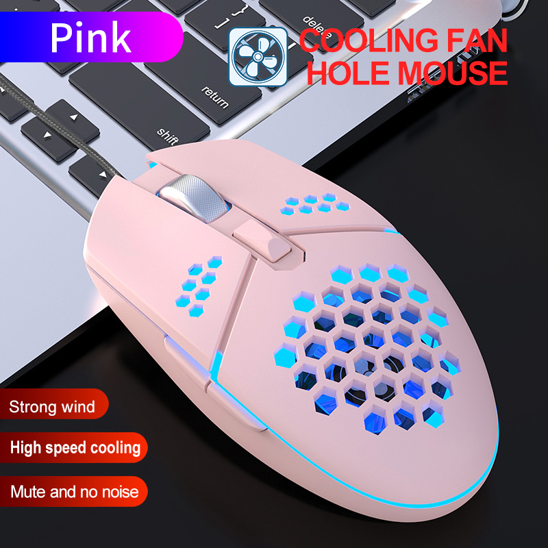 Profession Wired Gaming Cooling Mouse USB RGB LED Light 6 Button Optical Computer Mute Mice Gamer with Cooling Fan For PC Laptop: Pink