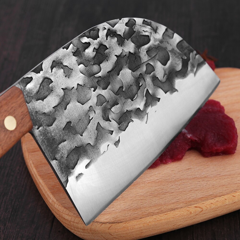 Handmade Forged Kitchen Butcher Knife Wide Blade Stainless Steel Knife Full Tang Wood Handle Cleaver Chopping Chef Knife Sheath