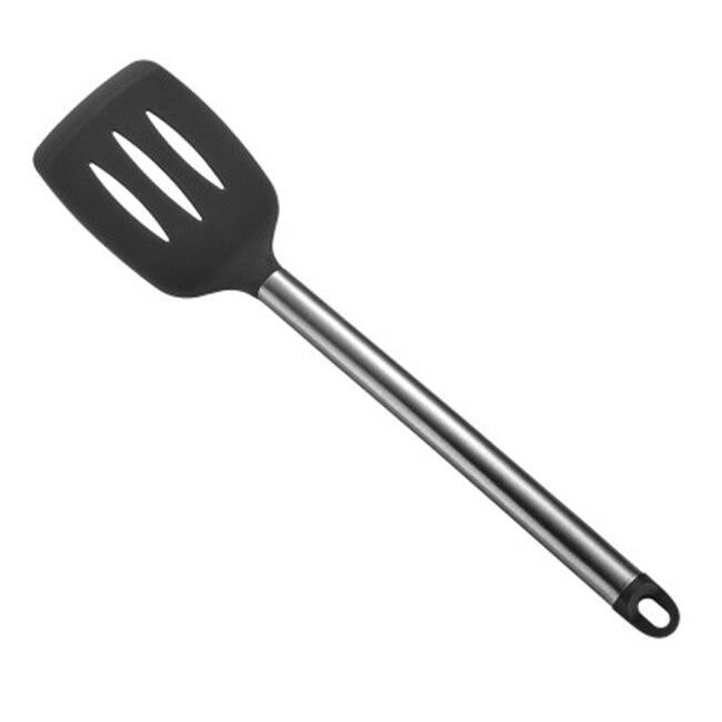 Stainless Steel+Silicone Cooking Utensil Kitchen Tools Turner Soup Spoon Strainer Pasta Server Egg Beater Spatula Food Tongs Red: SlottedTurner Black