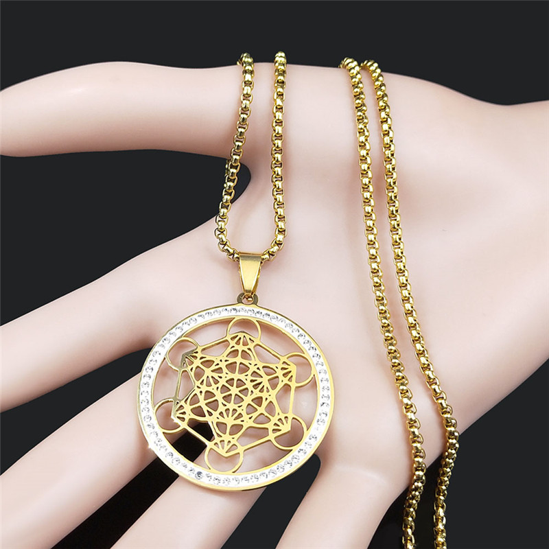 Blume des Lebens Edelstahl Kristall Anhänger Halskette Metatron Heilige Geometrie Symbol Halskette Schmuck Schmuckstück femme N4833S02