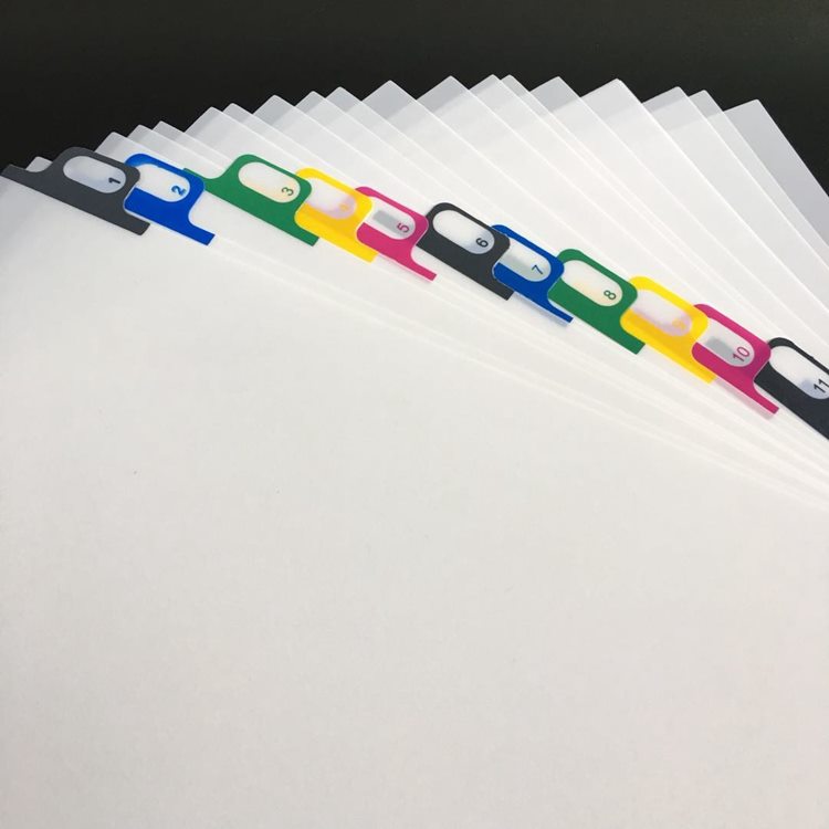 Divisor de índice de página de plástico blanco A4, 20 páginas, 11 agujeros, archivos, archivos, papel, organizador, accesorio de oficina
