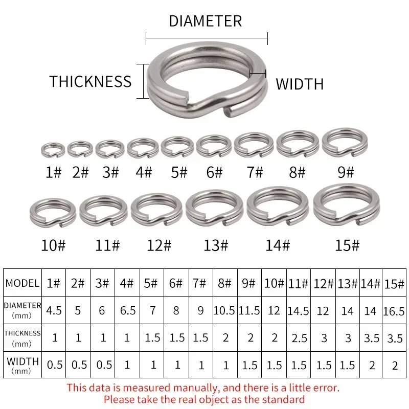 50pcs Split Ring Keyrings Strong Fishing Connectors Snap Rings Stainless Steel Key Chain Links Hooks