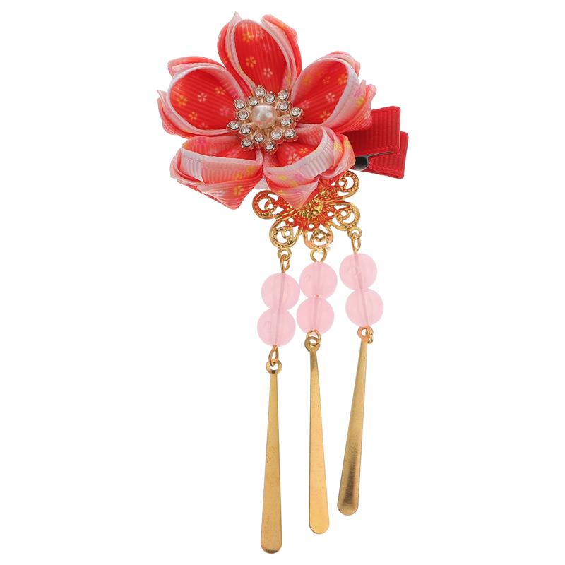 Japanese Style Hair Clips Hair Flower Shaped Barrette Headdress Kimono Accessories Red: As Shown