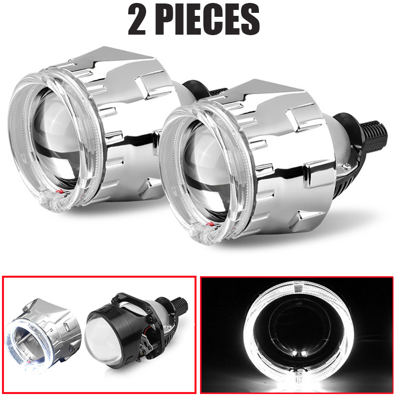 Halo Angel Eyes Lens Projetor, Faróis de carro Retrofit, 2.5 Polegada, 80mm, alta, feixe baixo, bi luzes LED, H4, H7, 9005, HB3, 9006, HB4: Cinza escuro / cambiável