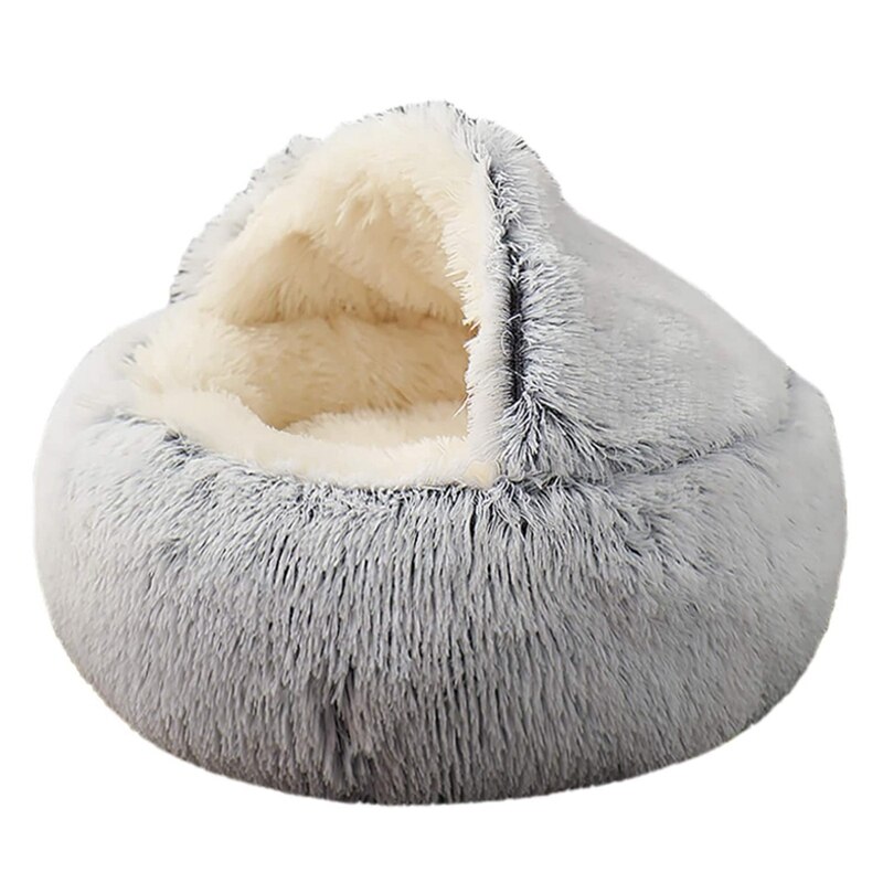 Huisdier Bed-Ronde Zachte Pluche Gravende Cave Hooded Kat Bed Voor Honden &amp; Katten, self Warming Indoor Slapen Bed Grey 19.7 Inch: Default Title