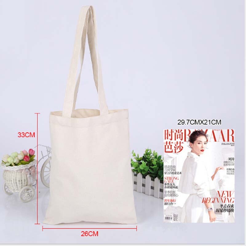 Reusable Shopping Bag Large Folding Simple Tote Unisex Blank DIY Original Eco Foldable Cotton Bags Canvas Handbag