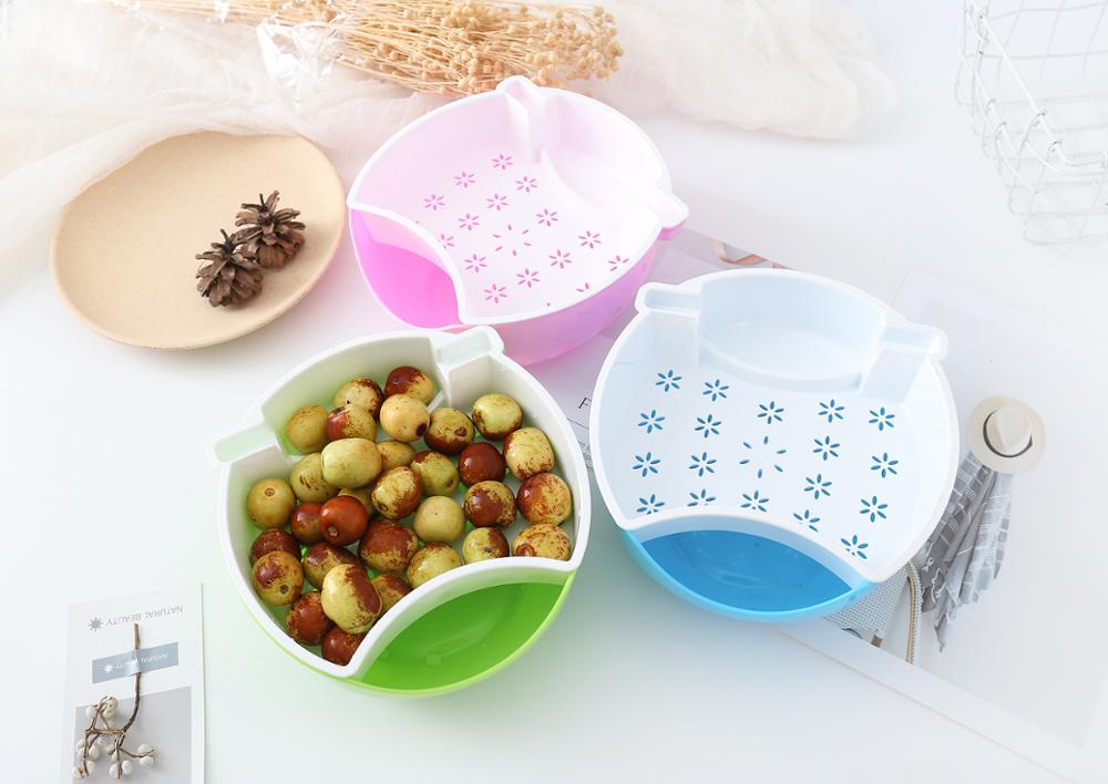 Dubbla lager fruktfat lazy snaks bricka nötskål med mobiltelefonhållare plats snack serveringsbricka med skalförvaring 3 färg