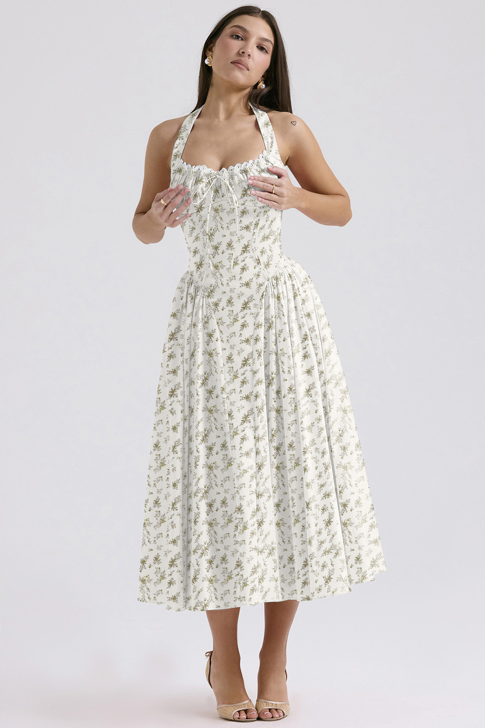 Vintage blomstret halterneck midi sommerkjole dame højtaljet pink blå sort rød kjole sommerkjoler kvinde fødselsdagskåbe
