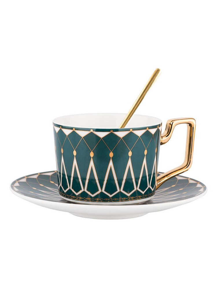 British Style Luxury Coffee Cup and Saucer Set with Gold Spoon Ceramic Cappuccino Afternoon Tea Cup Box Set 200ml