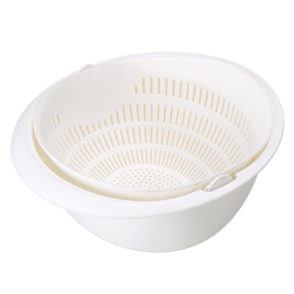 Portable detachable double-layer hollow fruit and vegetable cleaning drain basket Washed rice 30P: White