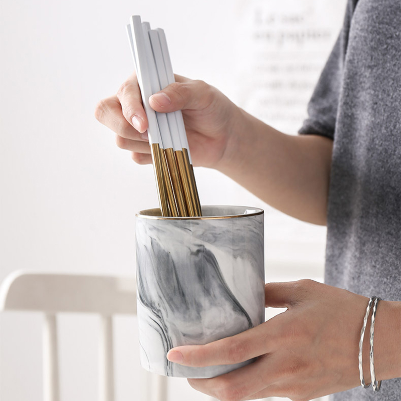 1pc Ceramic Pen Holder Marble Texture Pencil Cup Pot Desk Organizer Makeup Brush Holder SMD66
