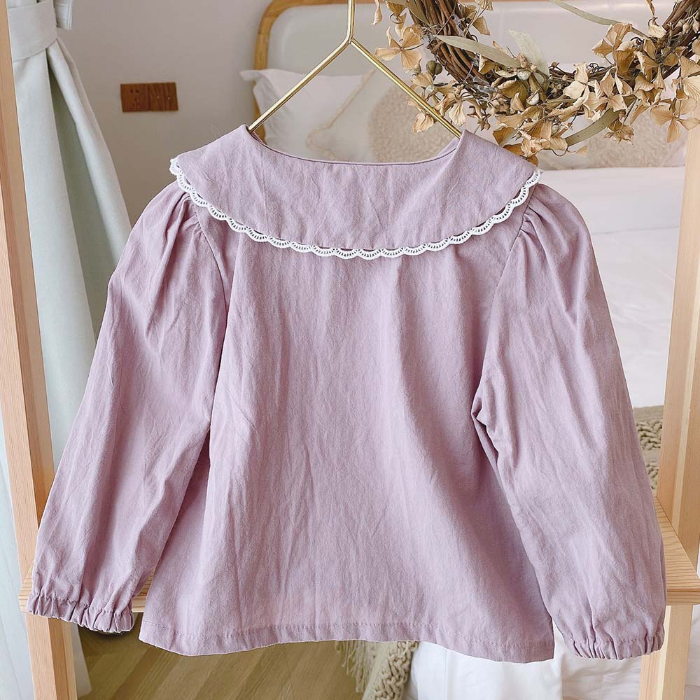 Cotton Baby Girls Tops And Blouses Solid Color Peter Pan Collar Baby Girl Fall Clothes Kids Long Sleeve Tops Tees Shirts