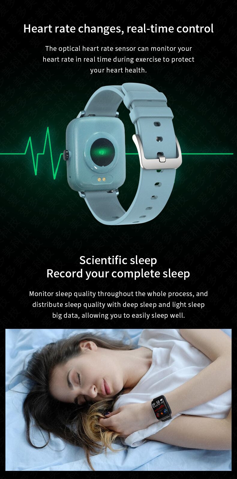 Xiaomi smart ur  p8 vandtæt pulsmåling blodtryksovervågning bluetooth opkald sport trin tæller intelligent armbånd