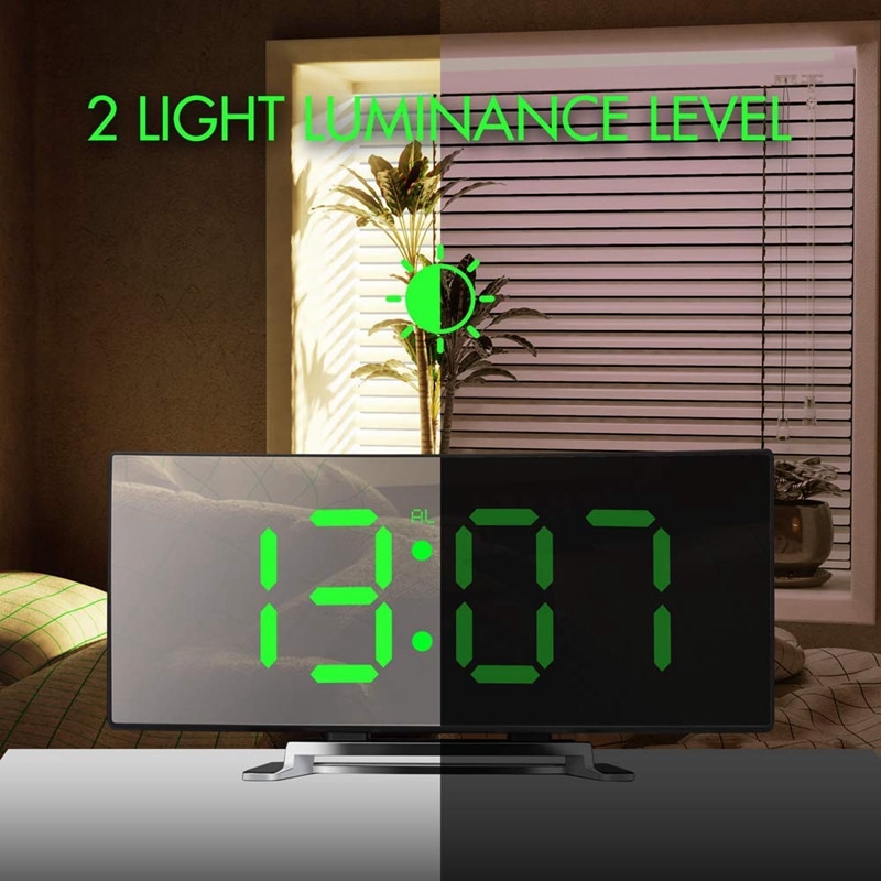 Digital vækkeur , 7 tommer buet dæmpbar led skærm digitalt ur til børn soveværelse, grøn stort antal ur, letvægts sma