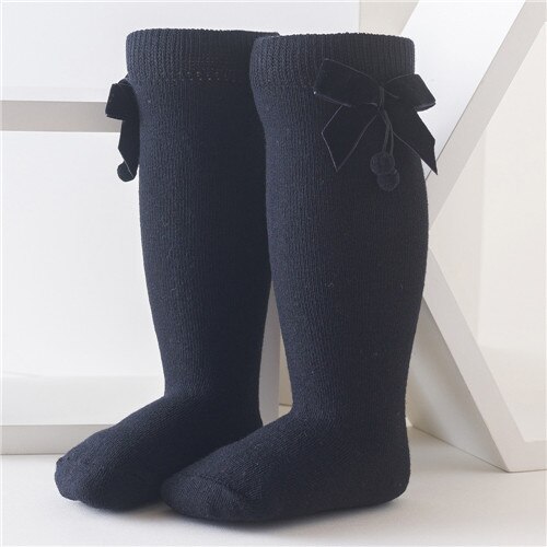 Chaussettes hautes pour bébé fille, chaussettes longues en coton, accessoires pour bébé de 0 à 3 ans, automne et hiver: Black / L 2to3Years