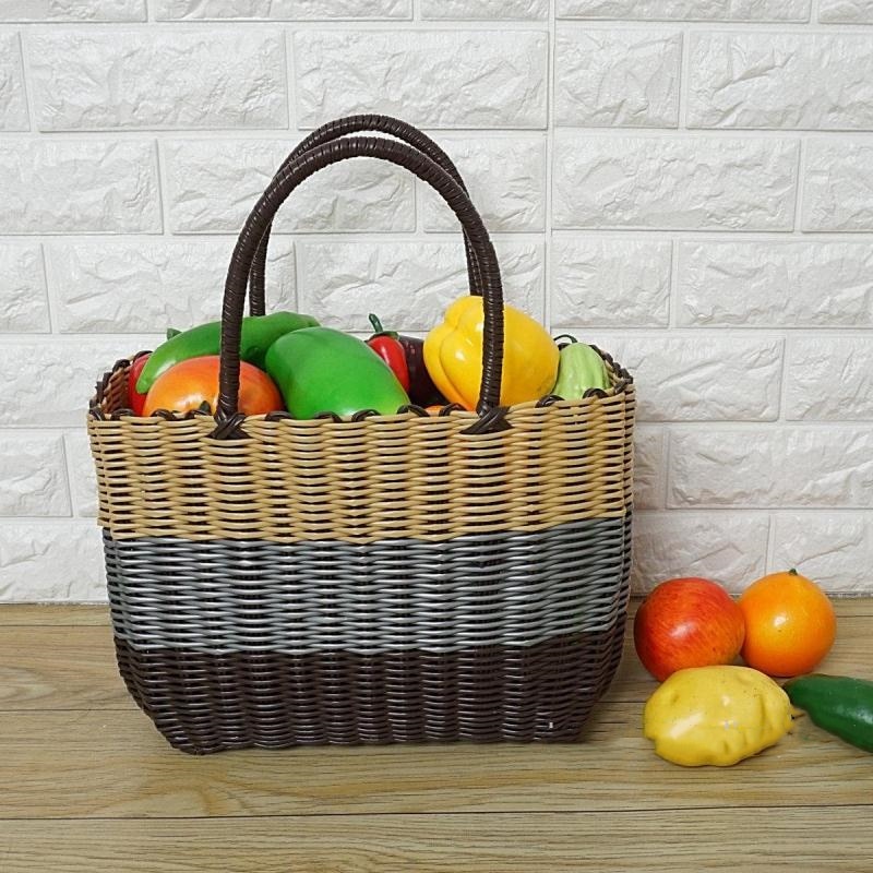 Grand Tricotage Sac Fourre-Tout de Couleur de Mélange Légumes Tophandle sac pour Cuisine eco Femmes Shopping Sac De Rangement Organisateur sacs à main en plastique