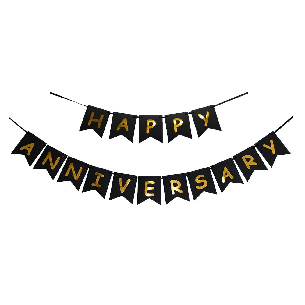 Happy Anniversary Banner Sparkling Gold Foiled Sign Banner Bronzing Letter Pull Flag Anniversary Party Wedding Decoration