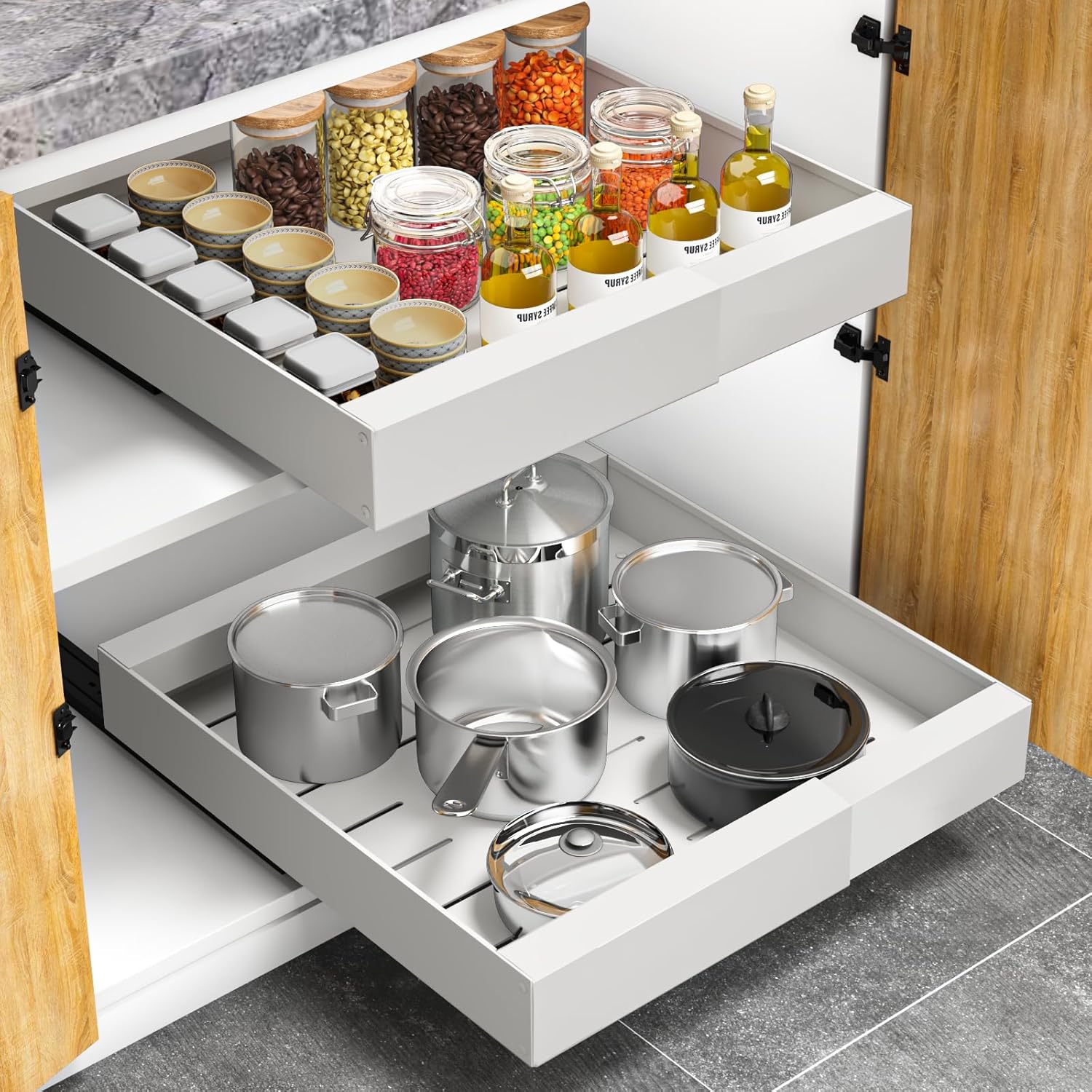 Organizador de gabinete extraíble expandible: estantes deslizantes profundos para gabinetes de cocina, despensa, baño: Verde claro