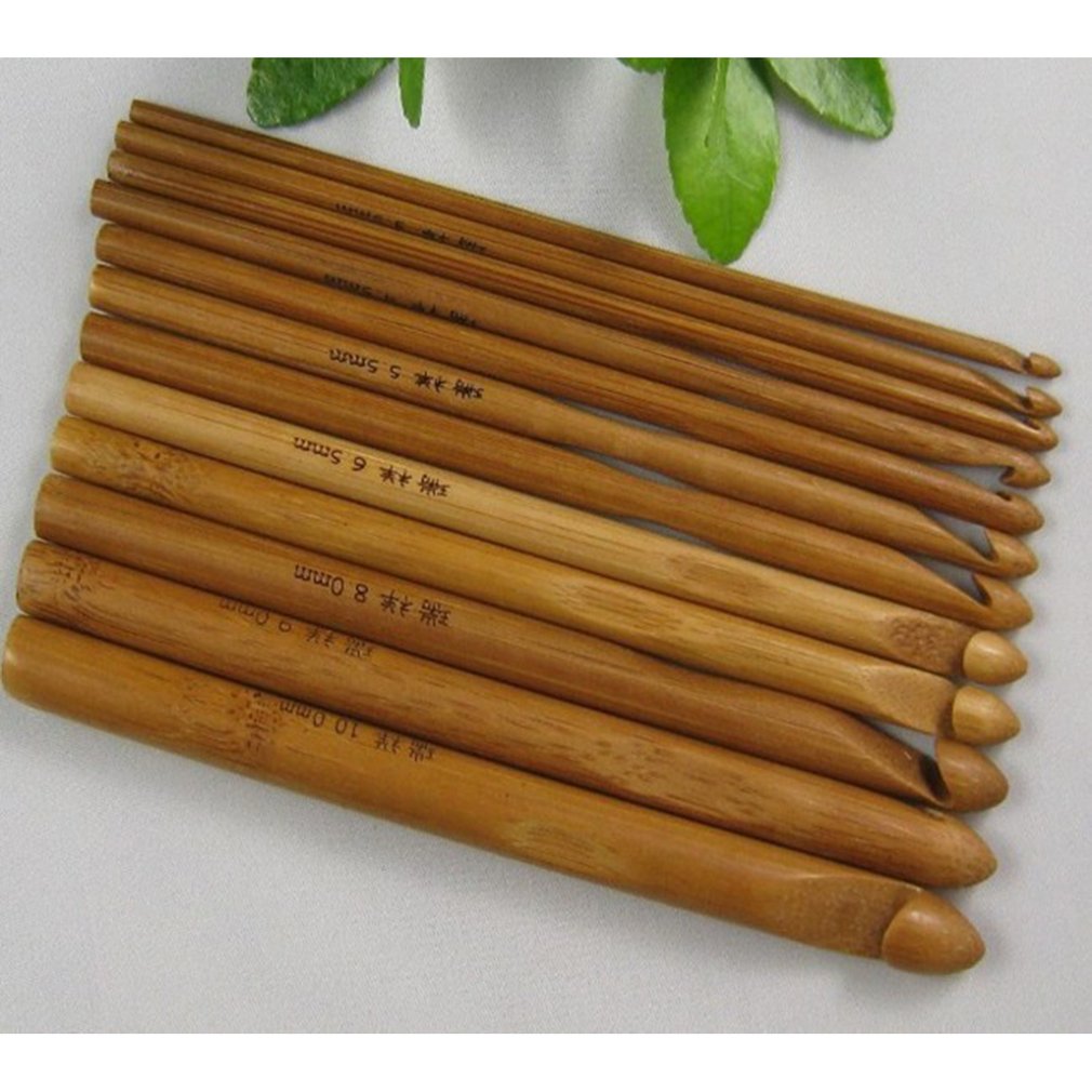 3 mm-10mm 12 PCS/lot Carbonized round bamboo crochet Hooks Knitting Needles DIY Sewing Tools Weave Craft Knit Crocheting bodkin