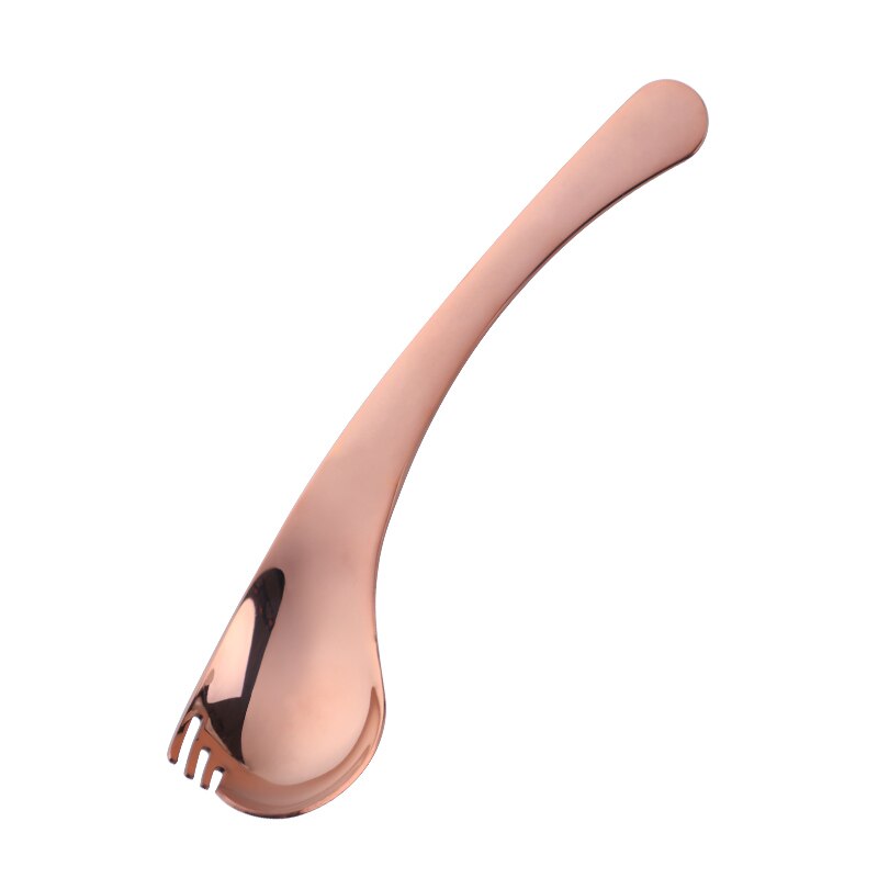 Cuchara de acero inoxidable para ensalada, 2 en 1 cuchara curva multifunción creativa, tenedor para fruta, Yogurt, vajilla, 8 colores, 2 uds.: Rose gold 2pcs