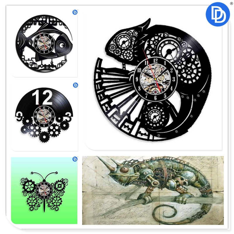 Steampunk klok uil monteur tandwielen vinyl wandklok retro gotische vintage decoratie