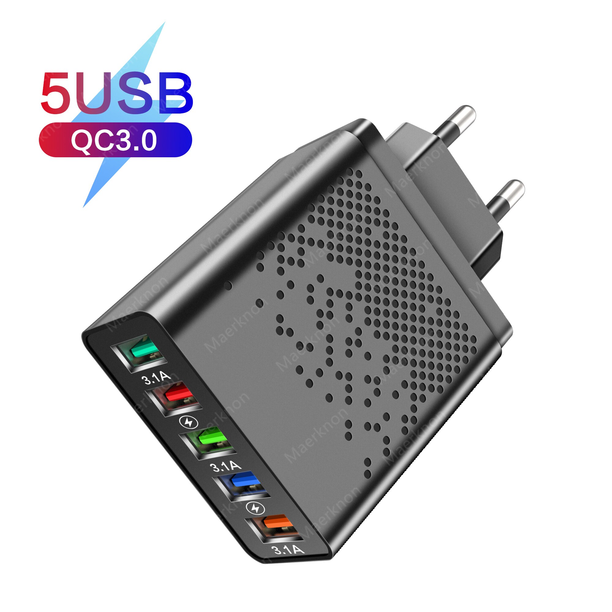 Chargeur USB 48W 5 Ports Charge rapide 3.0 4.0 Adaptateur de prise EU / US pour iPhone Xiaomi Android Chargeur mural Charge rapide Chargeur de téléphone