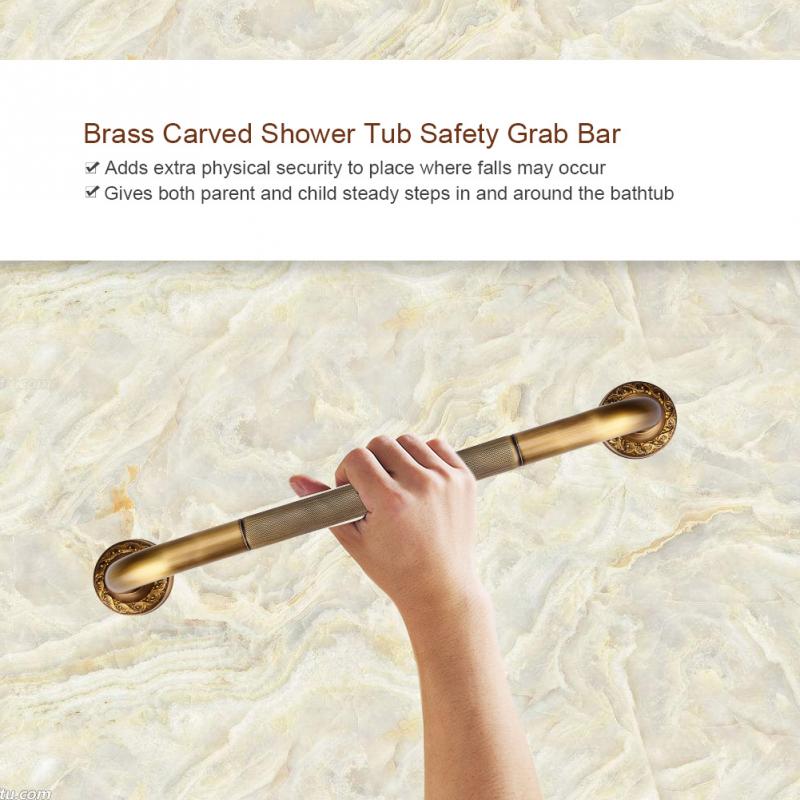 Bathroom Tub Toilet Handrail Brass Carved Shower Tub Safety Grab Bar Wall Mounted Antique Style Shower Safety Support Handle