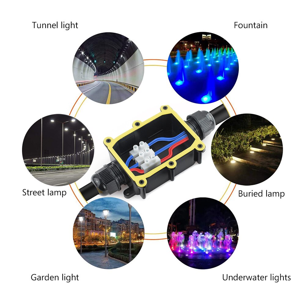 IP68 Waterproof Junction Box Electrical Enclosure Cable Connecting Terminal Block Waterproof Box Black Cable Junction Box
