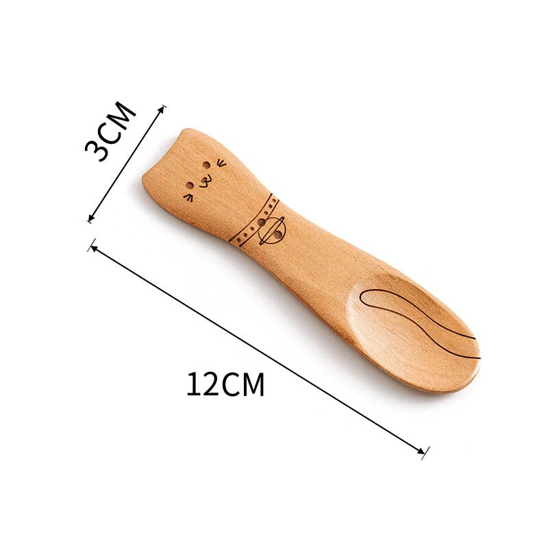 Cuillère en bois pour enfants, dessin animé mignon cuillère à café thé soupe cuillères à remuer Dessert couverts à miel enfants outils de cuisine, vaisselle: 5