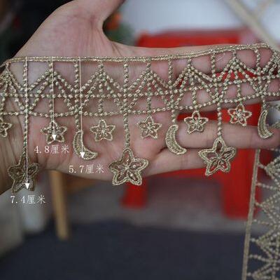 Ruban étoile en dentelle brodée, 1m, blanc, noir, or, garniture à franges, accessoires de couture: Rose Gold