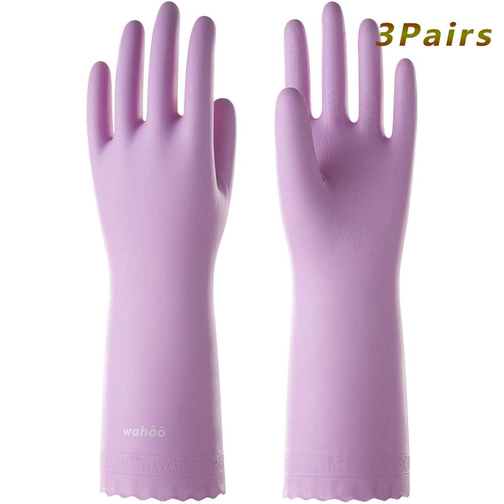 3Pairs PVC Household Gloves Reusable Cleaning Dishwashing Gloves Waterproof Non-Slip For Kitchen Gardening Work Gloves: S