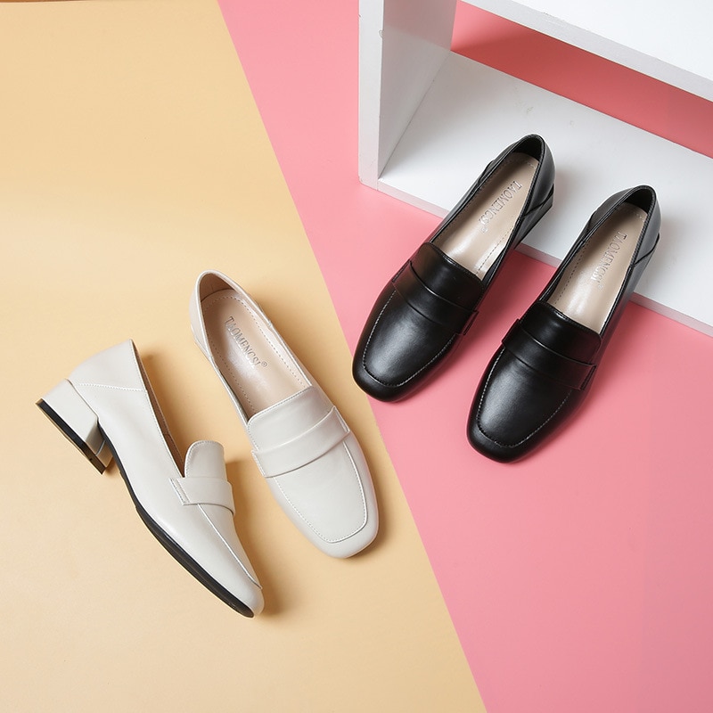 Tacchi bassi Scarpe Da Donna Grande Formato Casual Mocassini In Pelle Pompa Punta Quadrata Diapositiva Scivolare su Scarpe Basse Oxford De Mujer 2020