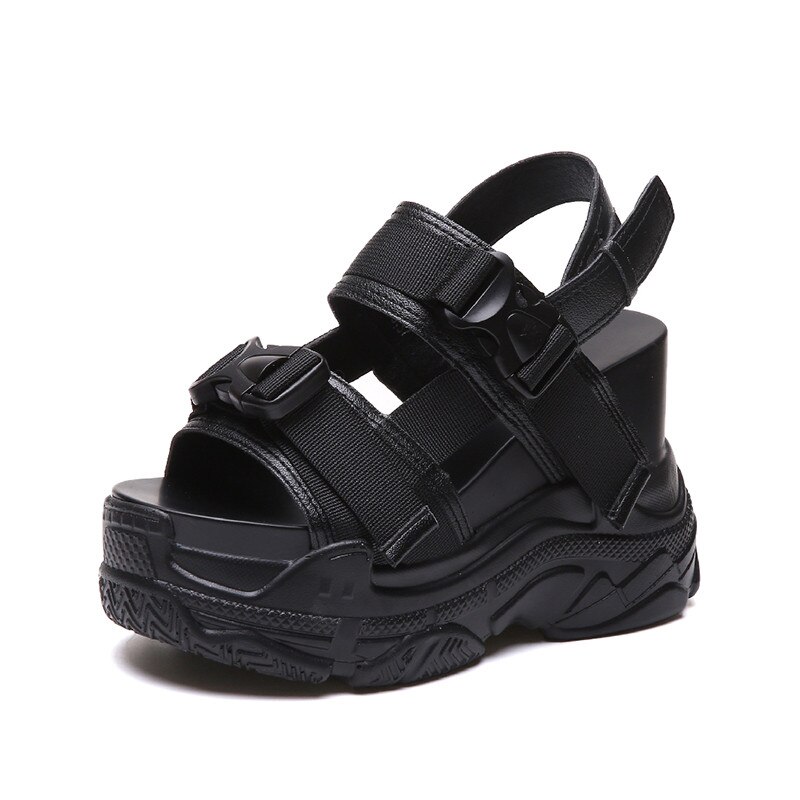 Neue Sommer Plattform Sandalen Frauen 11,5 CM Keile Dicken Boden lässig Schuhe Komfortable Weiß Schnalle Sandalen Turnschuhe: Schwarz / 38