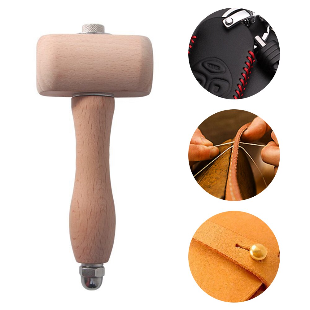 Practical Leather Carving Hammer Wooden Handle Punch Cutting Handmade Hammer for DIY Stamp Leather Carving Craft Tool