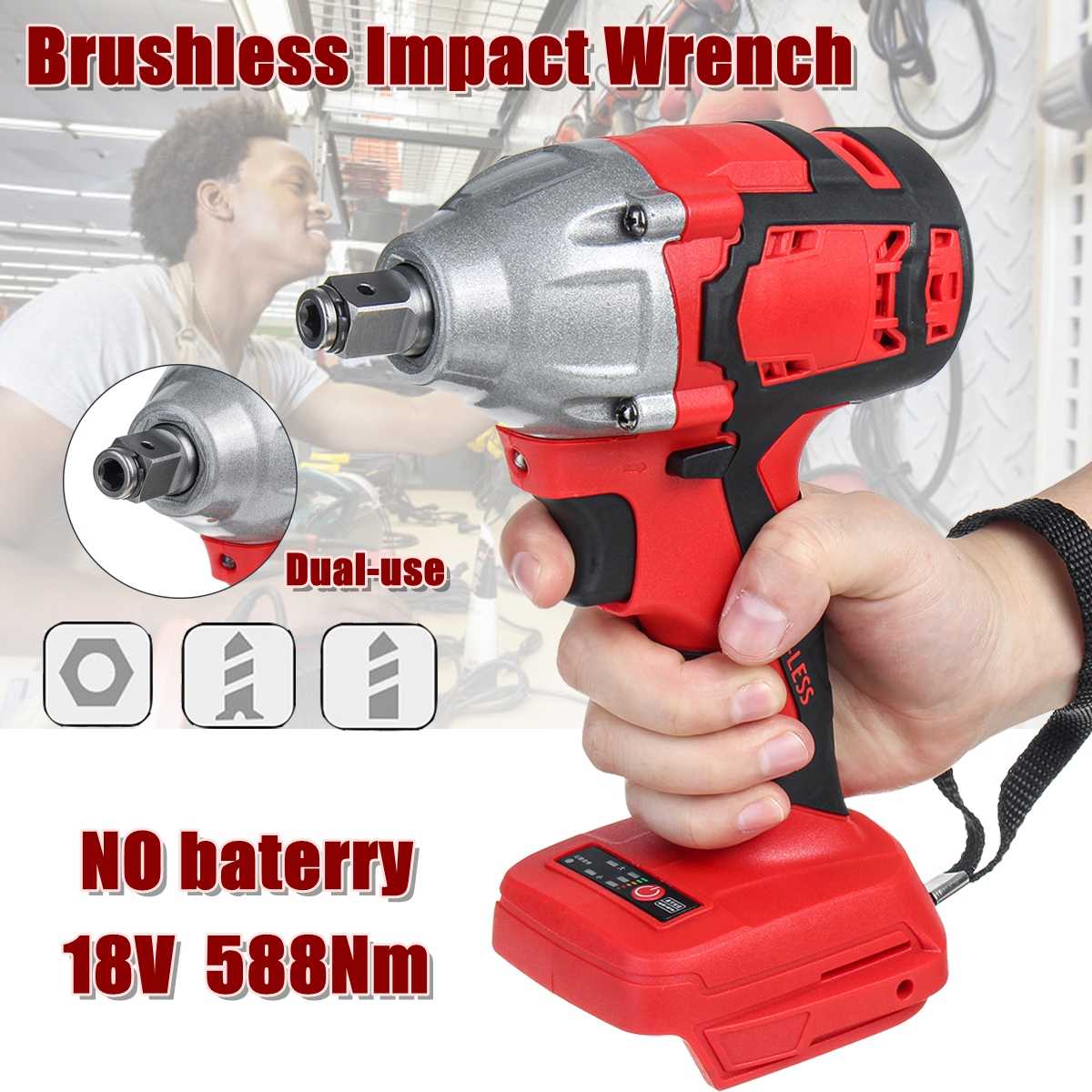 588Nm 18V 21V Electric Brushless Impact Wrench Screwdriver for Makita Battery Cordless 1/2 Socket Wrench Rechargeable Power Tool