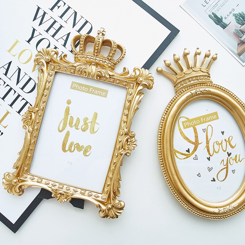 Luxe gouden kroon fotolijst barokstijl huisdecoratief certificaat hars fotolijst muur desktop decoratie 3/6/7 inch
