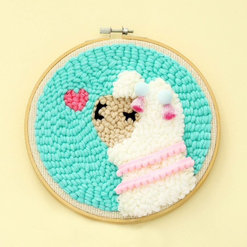 Diy Breien Wollen Kleed Haken Kit Handwerk Wollen Borduren Met 19X19Cm Borduren Frame Punch Naald-Alpaca: Sheep